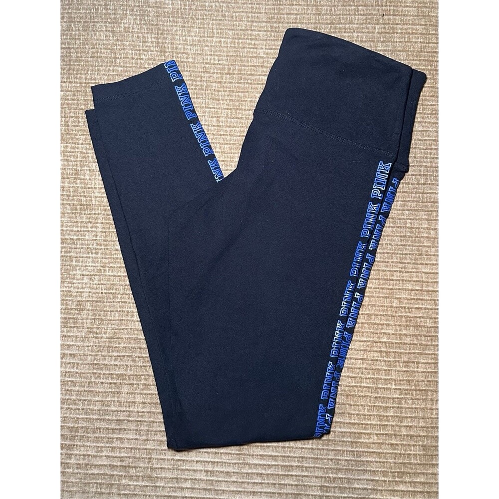Victorias Secret PINK Active Cotton High Waist Full Length Legging Blue Logo
